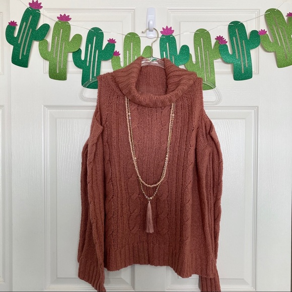 Self Esteem Mauve Cold Shoulder Cowl Neck Sweater - Picture 2 of 11